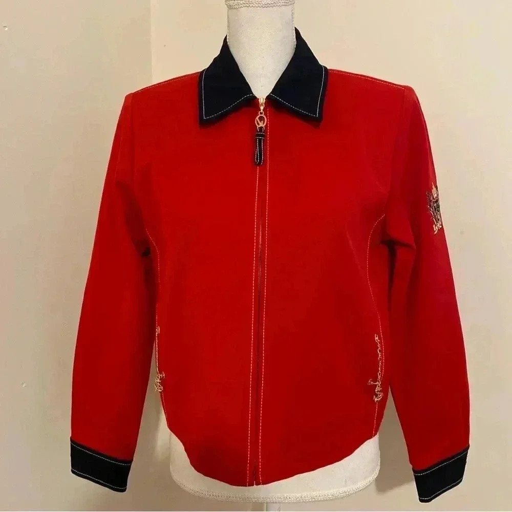 st. John Sport Red and Navy Cropped Jacket Size Small